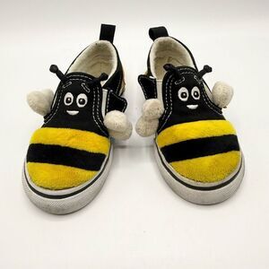 Vans Bee Kind Aplix Slip-On Yellow Black Canvas Sneakers - Toddler US 6